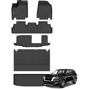 حصيرة طابق Ginowy-in-in-in-reg for Nissan Pathfinder 2022-2025 8 ركاب ، TPE جميع الحصير الأرضية للسيارة ، غير قابلة للانزلاق في حصيرة مقاومة للماء الملحقات السوداء السوداء
