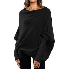 LILLUSORY Womens Batwing Oversized Sweaters 2025 Assymetrical Boat Neck Wrap Tunic Tops Fall Fashion Cloth Outfit