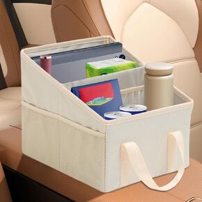 Car Seat Organizer, Collapsible Car Front/Back Passenger Seat Organizer with Belt and Mesh Pocket, Multi-Compartment Small Auto Storage Accessory with Cup Holder for Women and Men (Black)