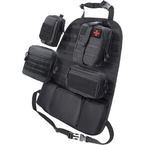WYNEX Tactical Car Seat Back Organizer Set, Universal Vehicle Accessories with 4 Detachable Molle Pouches - Medical, Phone, Admin Storage Bags, Fits Most Cars SUVs Trucks, for Road Trips