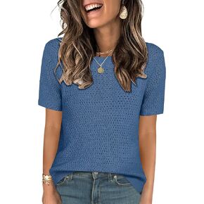 ANRABESS Women's Short Sleeve Sweaters Summer Knit Tops Crewneck Casual Business Dressy Blouses 2025 Spring Outfit