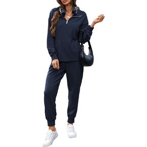 ملابس Waffle Knit 2 قطعة مجموعات صالة 1/4 Zip Up Pullover Long Sleeve Top Growger Suits Suits Suits Suits