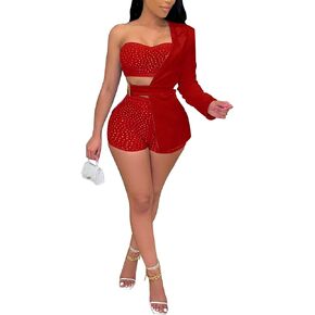 PORRCEY Women Sexy Elegant Rhinestone Mesh See Through Romper Bodycon Jumpsuit Party Club Night Outfit