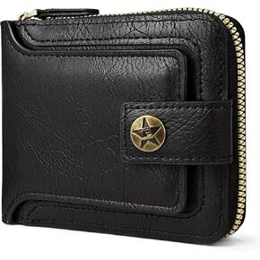 Men Wallet, Vintage PU Leather Multi-Card Zipper Wallet with 10 Card Slots and Zipper Pocket Large Capacity Buckle Credit Card Holder Wallet with Zipper (A, Black)