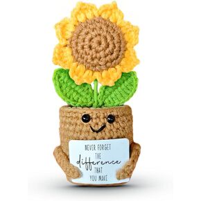 SOL VIBES Mini Sunflower Crochet Gift for Coworker Teacher Friend Boss, Going Away Retirement Goodbye Leaving Farewell Gifts for Women, Handmade Positive Plant with Card, Never Forget The Difference