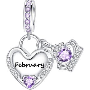 Birthstone Charms 925 Sterling Silver Cubic Zirconia Heart Dangle سحر مناسبة للأساور والقلائد هدية المجوهرات