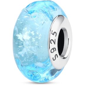 NBSAMENG S925 Sterling Silver Murano Glass Charms حبة متوافقة مع أساور Pandora والقلائد ، هدايا عطلة DIY للنساء ، والخرز الزرقاء الفاتحة الزرقاء الفاتحة