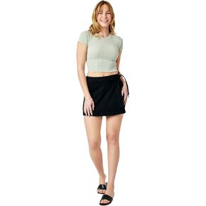 Judy Bue Black Denim Skort for Women- Stretchable Skirt Sarong Wrap Style, Stretchy Cotton Blend 2828-SMALL