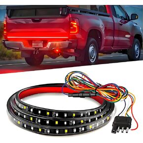 Qasim 48/49inch LED Truck Tailgate Light Strip 5 Function Red/White for Tail Running Brake Light Turn Signal Emergency Warning Reverse Light for Pickup SUV Trailer Cargo