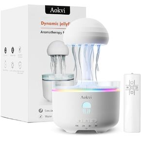 300ML Jellyfish Essential Oil Diffuser, Quiet Aromatherapy Mist Diffusers for Essential Oils, with 7 LED Color Changing Light and Auto-Off Switch, Suitable and Families Humidifiers for Bedroom（White）