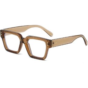 PORADAY Square Blue Light Glasses for Men Women Fashion Thick Frame Glasses Trendy Computer Eyeglasses Reading Eyestrain