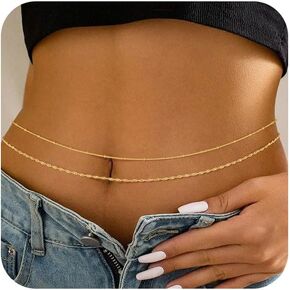 Gold Waist Chain for Women, 14K Gold/Silver Plated Layered Waist Beads Chain Adjustable Pearl Satellite Beads Belly Summer Non Tarnish Body Chain Jewelry Gifts for Women in Kuwait