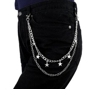 Hip Hop Pants Chain for Women, Vintage Star Jean Chain Y2k Waist Chain Layered Star Belt Chain Pocket Goth Chain for Women Girls Keychain Wallet Pants Boots Body Accessories, Silver