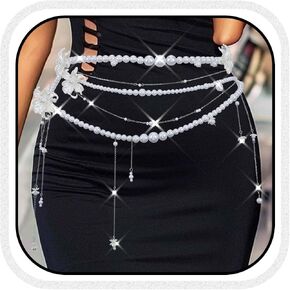 COSYDAYS Pearl Waist Chain Belt Layered Belly Chains Body Jewelry Accessories for Women