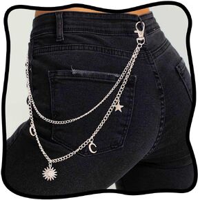 Urieo Punk Sun Jeans Pants Chain Moon Pendant Gold Wallet Chains Star Goth Metal Hip Hop Pocket Chain for Women
