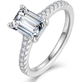 Fahonie 2CT Engagement Rings for Women Emerald cut 5A Cubic Zirconia Wedding Band Promise Rings for Her