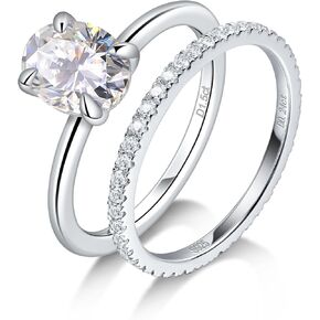 Ladylike Moissanite Oval Engagement Ring Sets for Women 1.5ct Sterling Silver Solitaire Promise Ring& Full Eternity Wedding Band Rings, Size 7