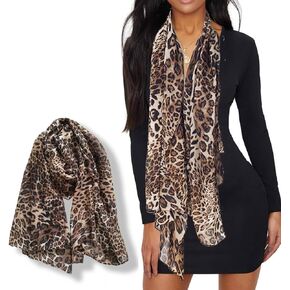 Leopard-Print-Scarf للنساء-وشاح واقية من أشعة الشمس الكلاسيكية-تشيتا-شال الطويلة (28 "× 59")