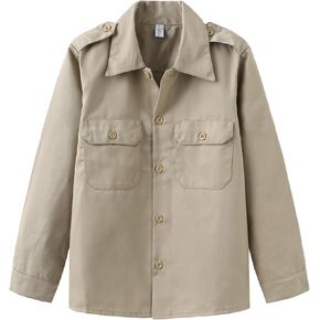 GRANDWISH Boys Long Sleeve Button-Down Shirt, Kids Work Shirt, Khaki Size 6-14