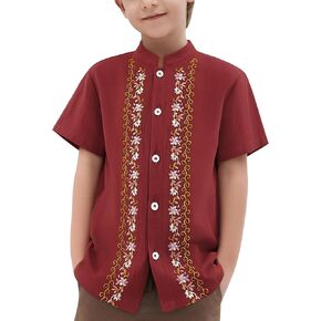 Kids Boys Mexican Guayabera Shirt Button Down Embroidered Shirt Cinco De Mayo Fiesta Shirts Casual