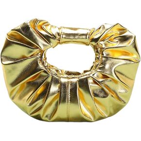 QWINEE Women's Y2k Metallic Evening Purses Soft Leather Magnet Top Handle Small Clutch Purse