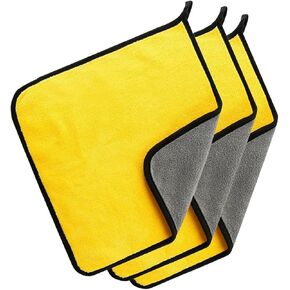 Seal Skin Covers Microfiber Cleaning Cloth for Cars 12" X 12" Quick Drying Super Soft and Absorbent Microfiber Towels for Streak Free Shine in Your Vehicle, Home or Office (3-Pack, Grey-Yellow)