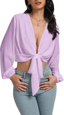 Lyaner Women's Deep v Neck Long Sleeve Tie Bride Urban in Kuwait
