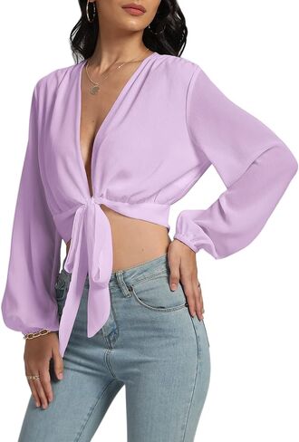 Lyaner Women's Deep v Neck Long Sleeve Tie Bride Urban in Kuwait