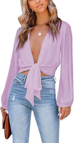 Lyaner Women's Deep v Neck Long Sleeve Tie Bride Urban in Kuwait