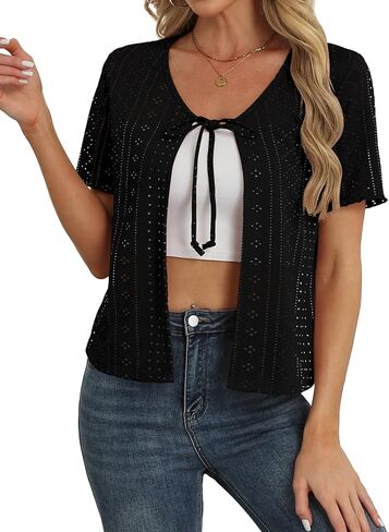 Womens Tie Front Cardigan Lightweight Short Sleeve Cardigans for Women Trendy in Saudi Arabia