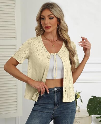 Womens Tie Front Cardigan Lightweight Short Sleeve Cardigans for Women Trendy in Saudi Arabia