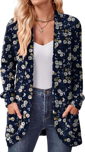 DB MOON Womens Long Cardigan Lightweight Sweater Open Front Long Sleeve Outfits with Pockets in Saudi Arabia