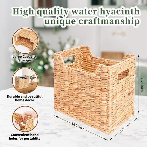 Wicker Magazine Holder, Magazine Baskets, Narrow Maganize Storage Bins, Files Baskets, Books Baskets, Magazine Rack, File Organizer, Water Hyacinth (14.2'' L x 6.5'' W x11.2''H) in Saudi Arabia