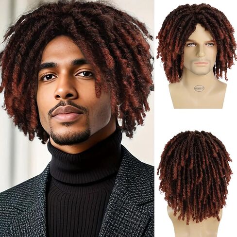 GNIMEGIL القصير المخفوفات المزيفة المزيفة الباروكات للرجال dreadlock wig Ombre Aubre Crochet Twist lco wig wig 14 agees African African African Afro على الطراز الاصطناعي زي الروك Rasta cosplay t1b/350 color in Kuwait