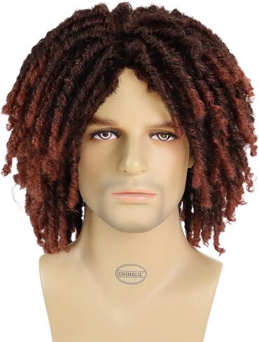 GNIMEGIL القصير المخفوفات المزيفة المزيفة الباروكات للرجال dreadlock wig Ombre Aubre Crochet Twist lco wig wig 14 agees African African African Afro على الطراز الاصطناعي زي الروك Rasta cosplay t1b/350 color in Kuwait