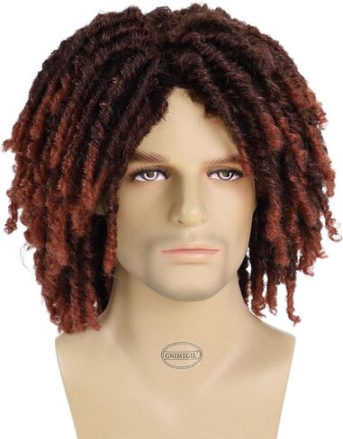 GNIMEGIL القصير المخفوفات المزيفة المزيفة الباروكات للرجال dreadlock wig Ombre Aubre Crochet Twist lco wig wig 14 agees African African African Afro على الطراز الاصطناعي زي الروك Rasta cosplay t1b/350 color in Kuwait