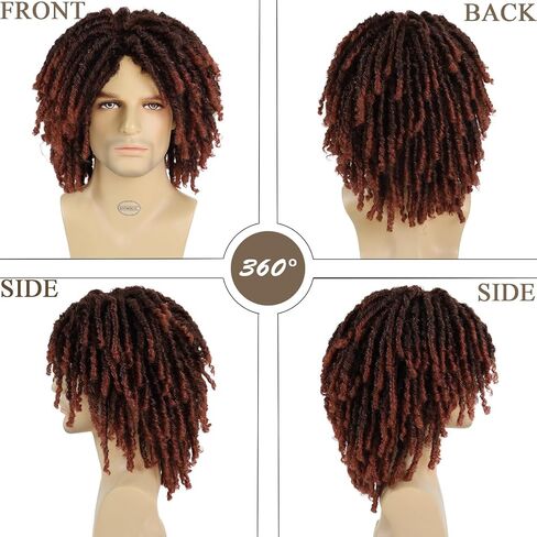 GNIMEGIL القصير المخفوفات المزيفة المزيفة الباروكات للرجال dreadlock wig Ombre Aubre Crochet Twist lco wig wig 14 agees African African African Afro على الطراز الاصطناعي زي الروك Rasta cosplay t1b/350 color in Kuwait