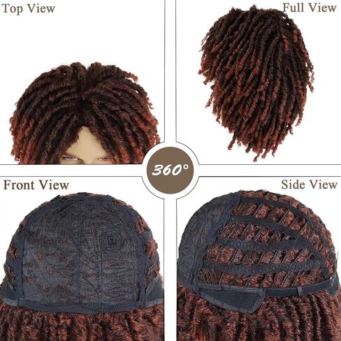 GNIMEGIL القصير المخفوفات المزيفة المزيفة الباروكات للرجال dreadlock wig Ombre Aubre Crochet Twist lco wig wig 14 agees African African African Afro على الطراز الاصطناعي زي الروك Rasta cosplay t1b/350 color in Kuwait