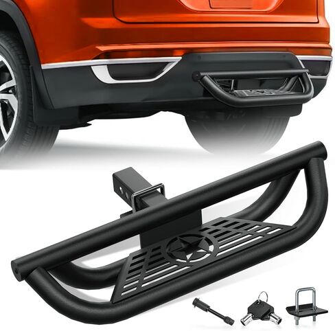 Tow Hitch Step Trailer for 2 Inch Receiver, with LED Light & Pin Lock & U-Bolts Stabilize, Compatible with Pickups Trucks Vans SUVs ATVs, Towing Bumper Guard Protector Rear bar (Carbon Steel) in Saudi Arabia