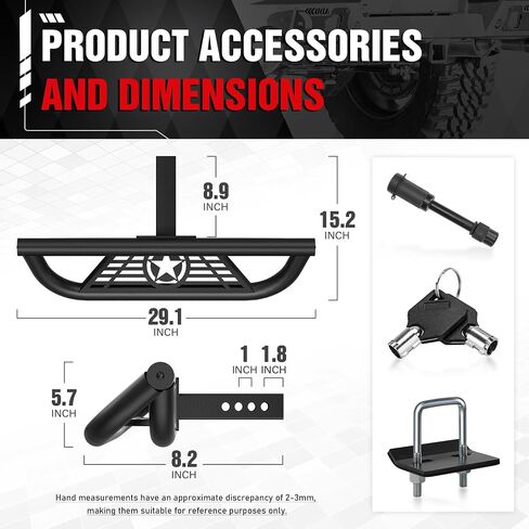 Tow Hitch Step Trailer for 2 Inch Receiver, with LED Light & Pin Lock & U-Bolts Stabilize, Compatible with Pickups Trucks Vans SUVs ATVs, Towing Bumper Guard Protector Rear bar (Carbon Steel) in Saudi Arabia
