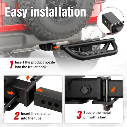 Tow Hitch Step Trailer for 2 Inch Receiver, with LED Light & Pin Lock & U-Bolts Stabilize, Compatible with Pickups Trucks Vans SUVs ATVs, Towing Bumper Guard Protector Rear bar (Carbon Steel) in Saudi Arabia