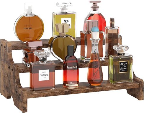 Wooden Display Riser Stand, Tiered Perfume and Cologne Organizer Stand, 3 Tier Spice Rack, Rustic Display Shelf for Candles, Kitchen Storage Holder for Spice Bottles, Jars, Seasonings in Kuwait