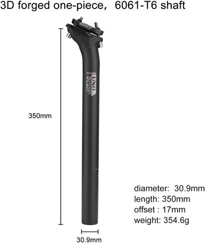 مقعد دراجة FOMTOR 27.2X 350 مم مقعد دراجة آخر من الألومنيوم لدراجات الطرق الجبلية MTB BMX (أسود) in Saudi Arabia