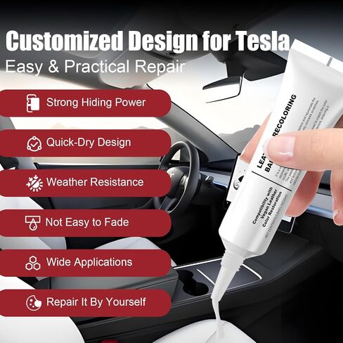 White Leather Recoloring Balm for Tesla, Leather Repair Kit Color Restorer Conditioner for Repair, Restore Faded & Scratched, Scratch Remover for Tesla Model Y/3/S/X Accessories in Saudi Arabia