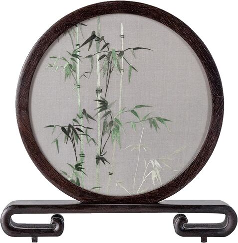 فن تطريز Ebherys، شاشة مستديرة مقاس 8 بوصات لسطح المكتب، تطريز يدوي نقي على حصيرة حريرية مؤطرة بإطار خشبي وينجي، ديكور مكتب على الطراز الصيني، هدايا خاصة (رافعة) in Kuwait