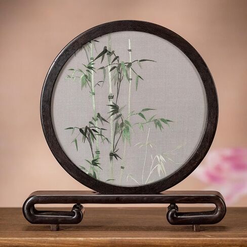 فن تطريز Ebherys، شاشة مستديرة مقاس 8 بوصات لسطح المكتب، تطريز يدوي نقي على حصيرة حريرية مؤطرة بإطار خشبي وينجي، ديكور مكتب على الطراز الصيني، هدايا خاصة (رافعة) in Kuwait