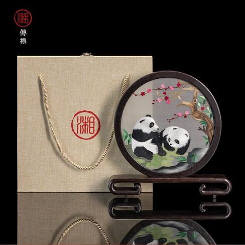 فن تطريز Ebherys، شاشة مستديرة مقاس 8 بوصات لسطح المكتب، تطريز يدوي نقي على حصيرة حريرية مؤطرة بإطار خشبي وينجي، ديكور مكتب على الطراز الصيني، هدايا خاصة (رافعة) in Kuwait