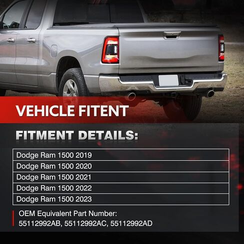 مجموعة مصابيح الذيل متوافقة مع دودج رام 1500 2019-2023 Big Horn/Tradesman، مصباح خلفي بإطار من الكروم مع مصابيح وأحزمة تحل محل جانب السائق الأيسر in Kuwait