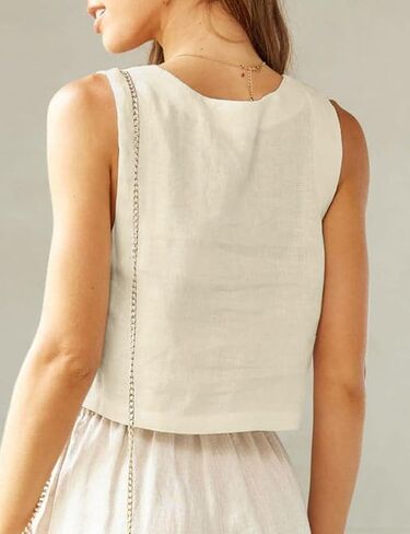 IDEALSANXUN Linen Crop Tank Tops for Women Summer Square Neck Sleeveless Casual Loose Cute Cotton Linen Tops in Kuwait