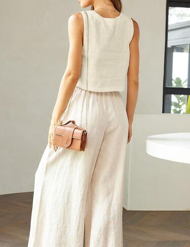 IDEALSANXUN Linen Crop Tank Tops for Women Summer Square Neck Sleeveless Casual Loose Cute Cotton Linen Tops in Kuwait